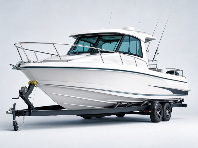 Cabin boat on a trailer