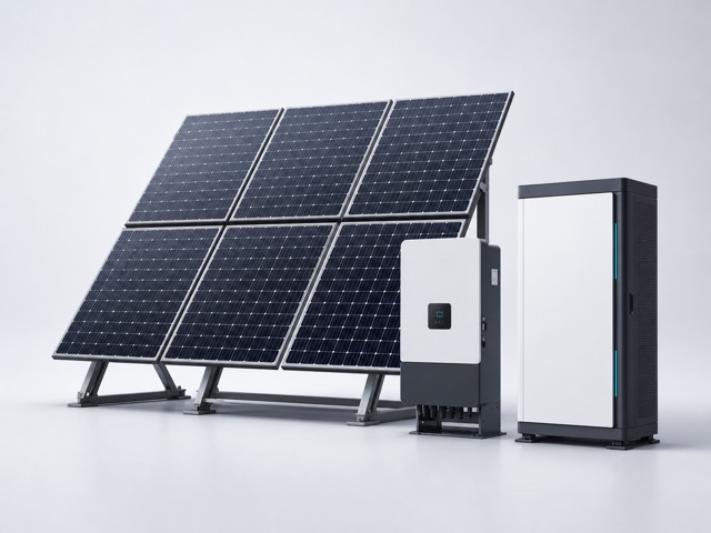Commercial solar panels, inverter and battery